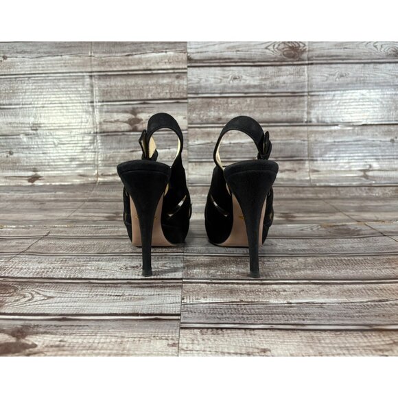 PRADA Suede High Platform Heels Strap and Open Toe Sz 35.5 EU 5.5 US color black - Picture 3 of 7
